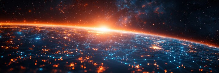 Poster - Glowing Earth Hologram Data Visualization with AI Communication Networks and Interactive Educational Experience