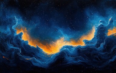 Wall Mural - cosmic nebula deep space illustration in classic oil painting style with starlight and swirling clou