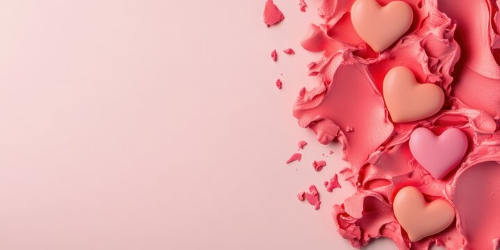Pink hearts on pastel pink background