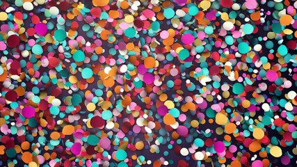 Poster - Bright and colorful confetti falling against a dark background, creating a celebratory atmosphere perfect for festive events, birthdays, or any joyous occasion