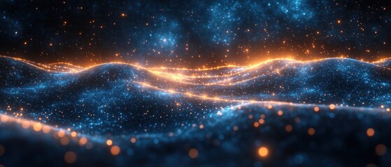 Fototapete - Futuristic Digital Landscape with Glowing Blue Network Connections for Cybersecurity Application Interface