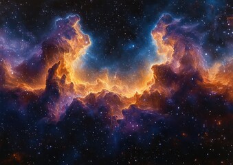Wall Mural - Impressionistic Cosmic Nebula in Deep Space Swirling Clouds Ethereal Starlight