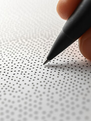 Pen poised above dotted paper