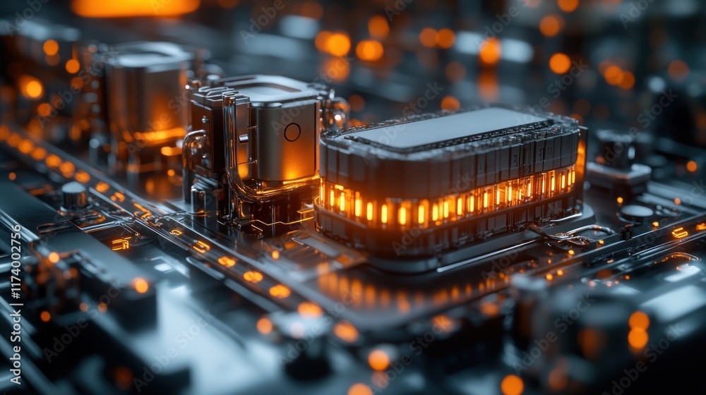 High-tech electric vehicle battery components with orange cables ...