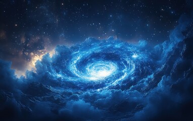 Wall Mural - Surreal Cosmic Planetary Scene with Deep Blue Celestial Body and Luminous Rings