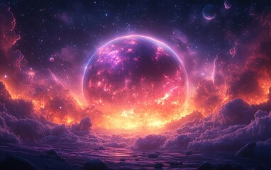 Wall Mural - Nebula and Asteroid Field in Cosmic Landscape of Distant Planet Exploration