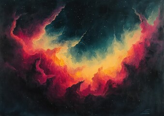 Wall Mural - Cosmic Nebula in Deep Space with Vibrant Colors and Ethereal Starlight