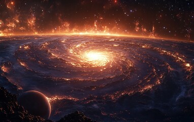 Wall Mural - Vibrant Galaxy with Swirling Nebulae and Radiant Stars Planets in Space