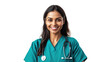 © Schmidt - professional indian female nurse with smiling face isolated on white background