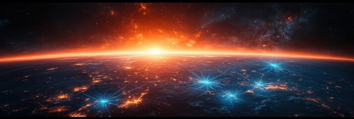 Poster - Glowing Earth Network Interactive Hologram Map with AI Data Visualization and Virtual Reality Experience