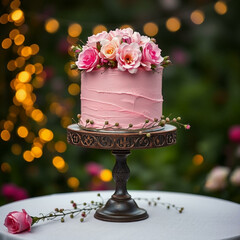 Wall Mural - romantic pink cake decorated with flowers