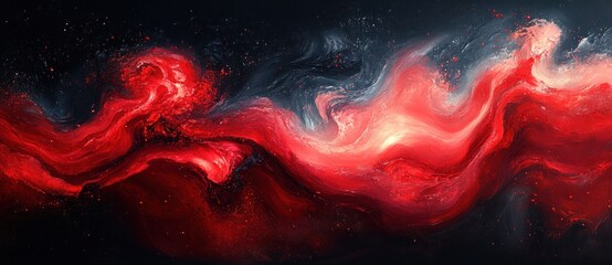 Poster - Vibrant Red Black Abstract Painting Gradient Wave with Flowing Texture and Soft Lighting Design
