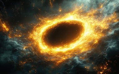 Wall Mural - Surreal Cosmic Black Hole Surrounded by Luminous Rings in Dramatic Lighting and Dynamic Composition