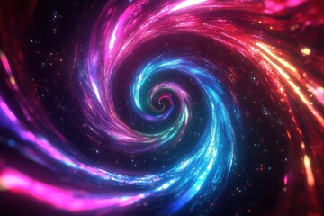 Poster - Swirling cosmic vortex of colorful light in a deep space backdrop showcasing vibrant hues and celestial energy
