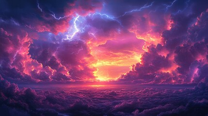 Poster - Epic Lightning Strike Fantasy Landscape with Dramatic Sky and Swirling Clouds
