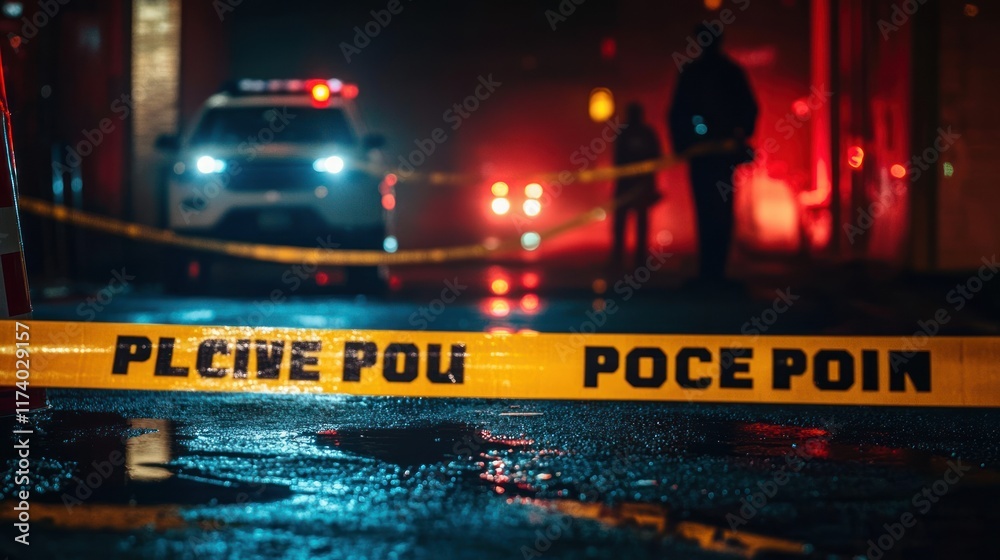 Crime Scene Investigation Team Analyzing Murder Scene at Night with ...