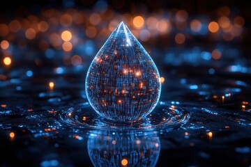 Poster - blue water droplet icon with binary code artificial intelligence hydrology management environmental monitoring conservation efforts