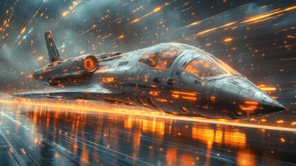 Poster - Digital Smart Aeroplane Cyberpunk Technology Artificial Intelligence Aviation Flight Navigation Safety Efficiency