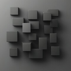 Poster - Modern abstract design with floating dark grey cubes creating a 3D geometric pattern against a smooth background