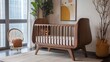 © Galaxyd - Wooden baby crib near window in nursery room.