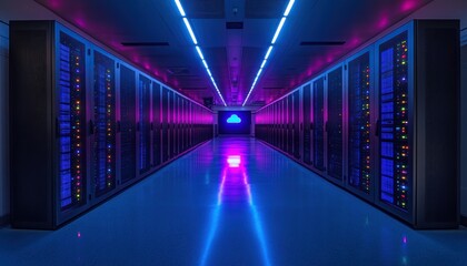 Aufkleber - Hybrid Cloud Integration Architecture in a Futuristic Data Center with AI Infrastructure and Network Connectivity
