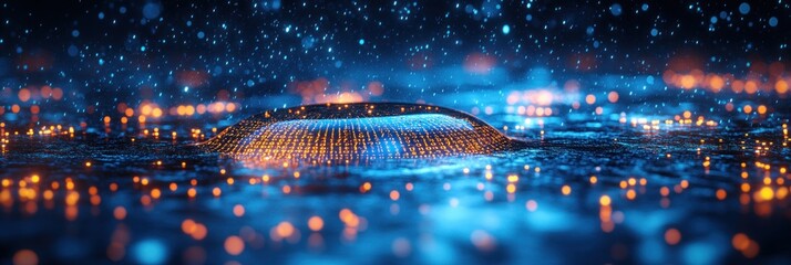 Poster - Digital Blue Water Drop Icon with Binary Code for Artificial Intelligence in Water Resource Management and Environmental Monitoring