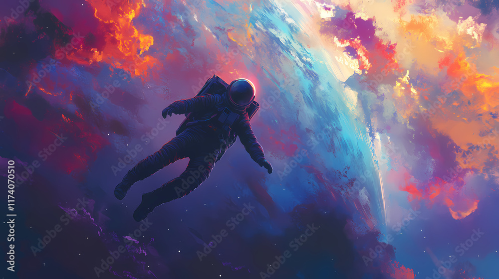 Astronaut floating in space above earth. Earthbound. Illustration Stock ...