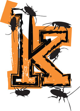 Letter k filled with cockroaches and bugs.