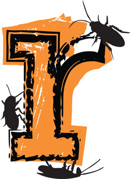 Letter r filled with cockroaches and bugs.