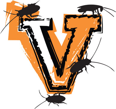 Letter v filled with cockroaches and bugs.