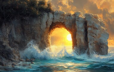 Wall Mural - Sunset Archway: A Serene Coastal Scene