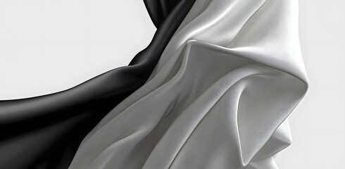 Poster - Close-up image of smooth white fabric with a black border, showcasing its texture and soft curves. The fabric drapes elegantly, creating a minimalist and abstract design.