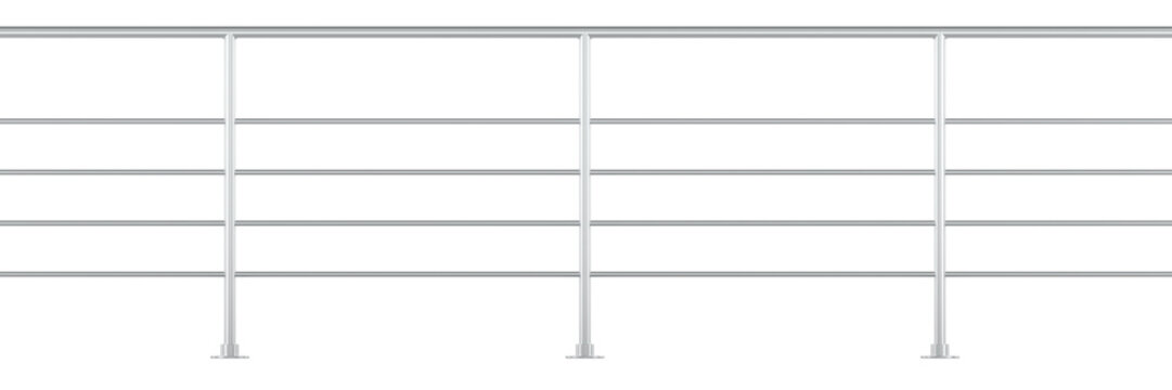 Metal fence with rails. Steel balcony with balustrades. 3D rendering isolated on transparent background