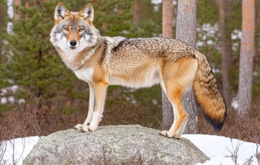 Naklejka na meble Eurasian wolf, commonly known as the gray or grey wolf, and also as the Timber wolf. Scientific name: Canis lupus lupus. Natural habitat: autumn forests