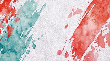 Poster - Abstract watercolor texture with splashes in red and turquoise hues on a white background for creative design projects and artistic presentations