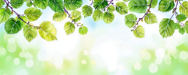 Poster - Fresh Green Leaves Against a Soft Blurred Background, Illuminated by Natural Light, Symbolizing Nature and Renewal