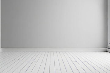 Wall Mural - Minimalist empty room with white wooden floor and gray walls