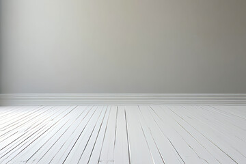 Wall Mural - Minimalist white interior with wooden floor and gray wall