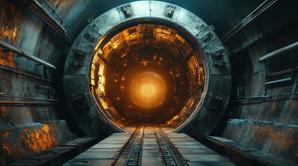 Poster - Exploring a sci-fi portal abandoned tunnel digital art futuristic eye-level imagination unleashed