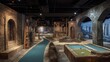 © stockagency - Indoor mini-golf course featuring themed landscapes and artistic structures.