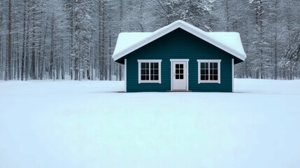 Wall Mural - Snow-covered forest cabin in winter wonderland