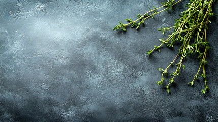 Canvas Print - Fresh thyme sprigs on rustic dark slate background for culinary use