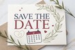 © IbragimovN - Elegant save the date card with calendar and leaf design
