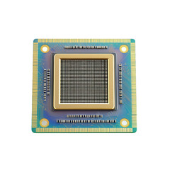 Fototapete - a computer microprocessor or chip. showcasing its intricate design with a square shape. gold accents. and a patterned surface. indicating its role in electronic devices for processing data