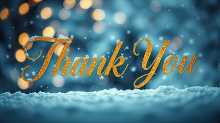 A beautiful thank you banner sparkles against a soft winter backdrop, capturing the essence of appreciation during the cold season, filled with twinkling lights