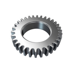 metallic gear with a toothed edge. designed for mechanical purposes it showcases a smooth. shiny surface and a central hole. indicating its function in machinery or engineering applications the gear r