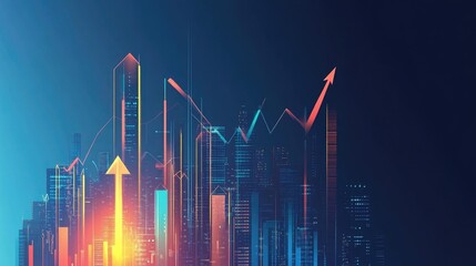 Poster - a sleek concept of financial progress graphs and glowing arrows on a vibrant blue gradient.