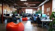 © Sampao - A tech startup office with beanbags, modern desks, and greenery enhancing the open space.