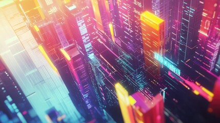 Poster - A vibrant workspace with glowing charts and colorful market trend analytics.