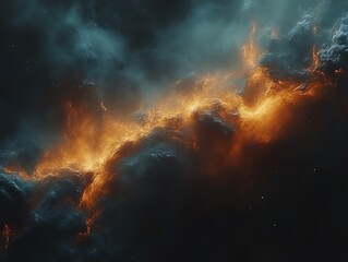 fiery nebula: cosmic clouds of orange and teal